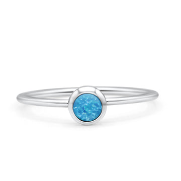 Round Fashion Statement Petite Dainty Thumb Ring Lab Created Blue Opal Solid 925 Sterling Silver